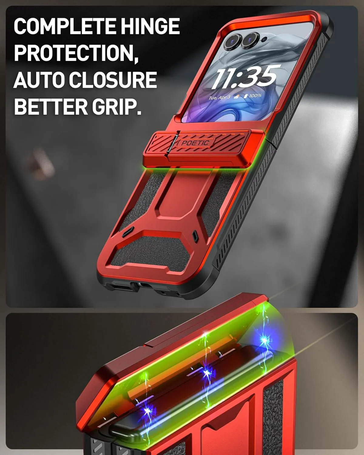 Poetic Spartan Case for Motorola Moto Razr 2024,[Kickstand][Hinge Protection][20FT Mil-Grade Drop Tested], Full-Body Rugged Shockproof Protective Cover with Kickstand, Metallic Red