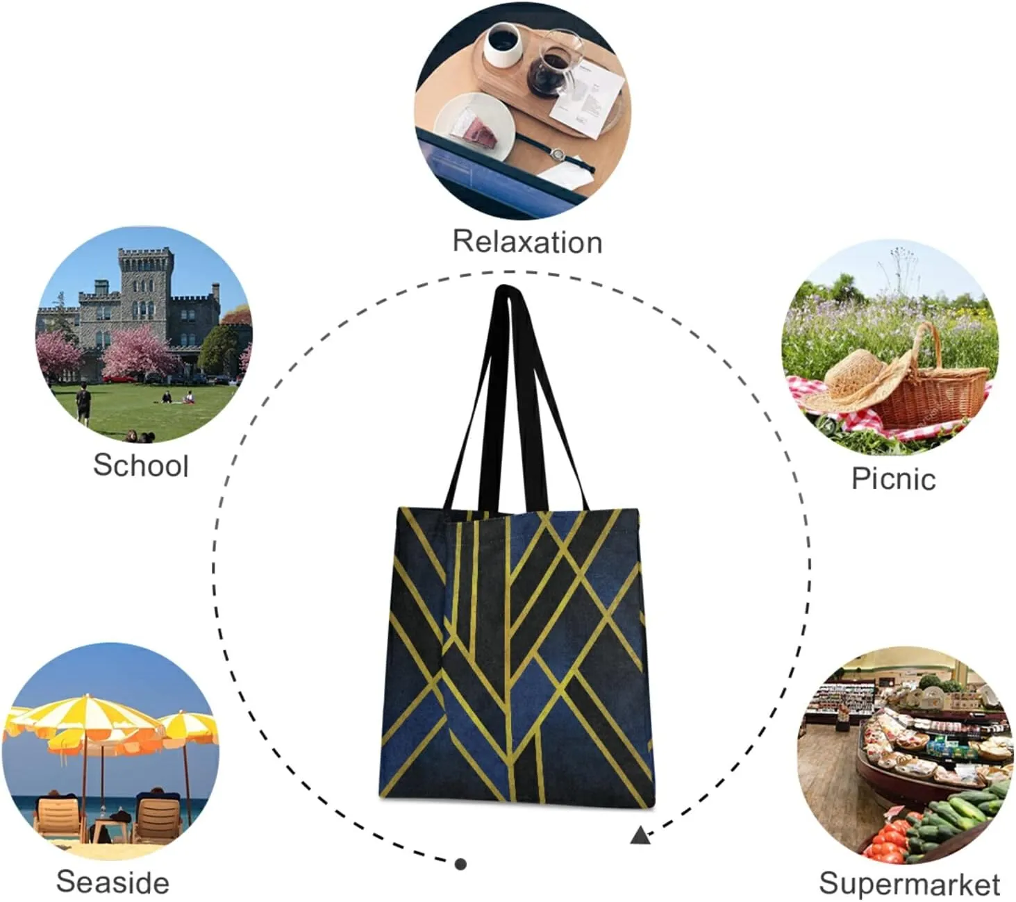 Poeticcity Women Grocery Tote Bag, Canvas Shoulder Bags, Women Handbag for Outdoors