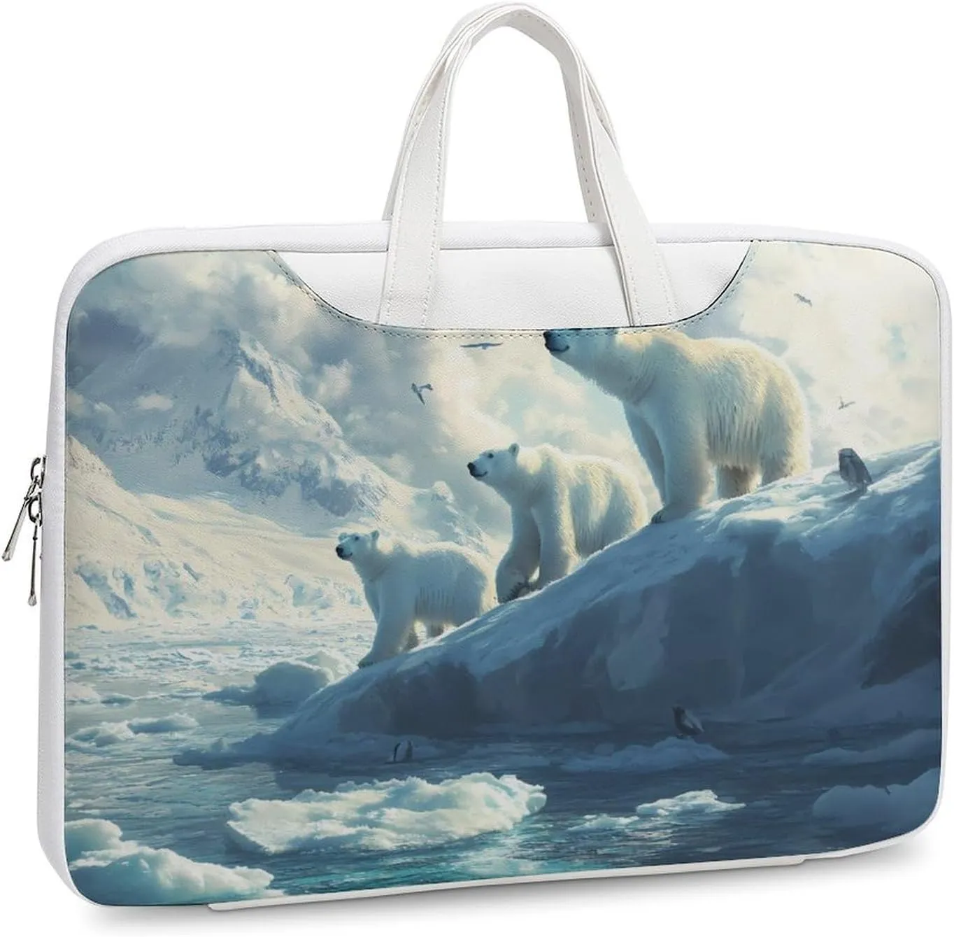 Polar Bears Ice Floes Arctic Ocean Leather Bag Laptop Case Slim Water Resistant Computer Bags with Handle Briefcase for Work