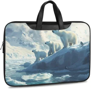 Polar Bears Ice Floes Arctic Ocean Leather Bag Laptop Case Slim Water Resistant Computer Bags with Handle Briefcase for Work