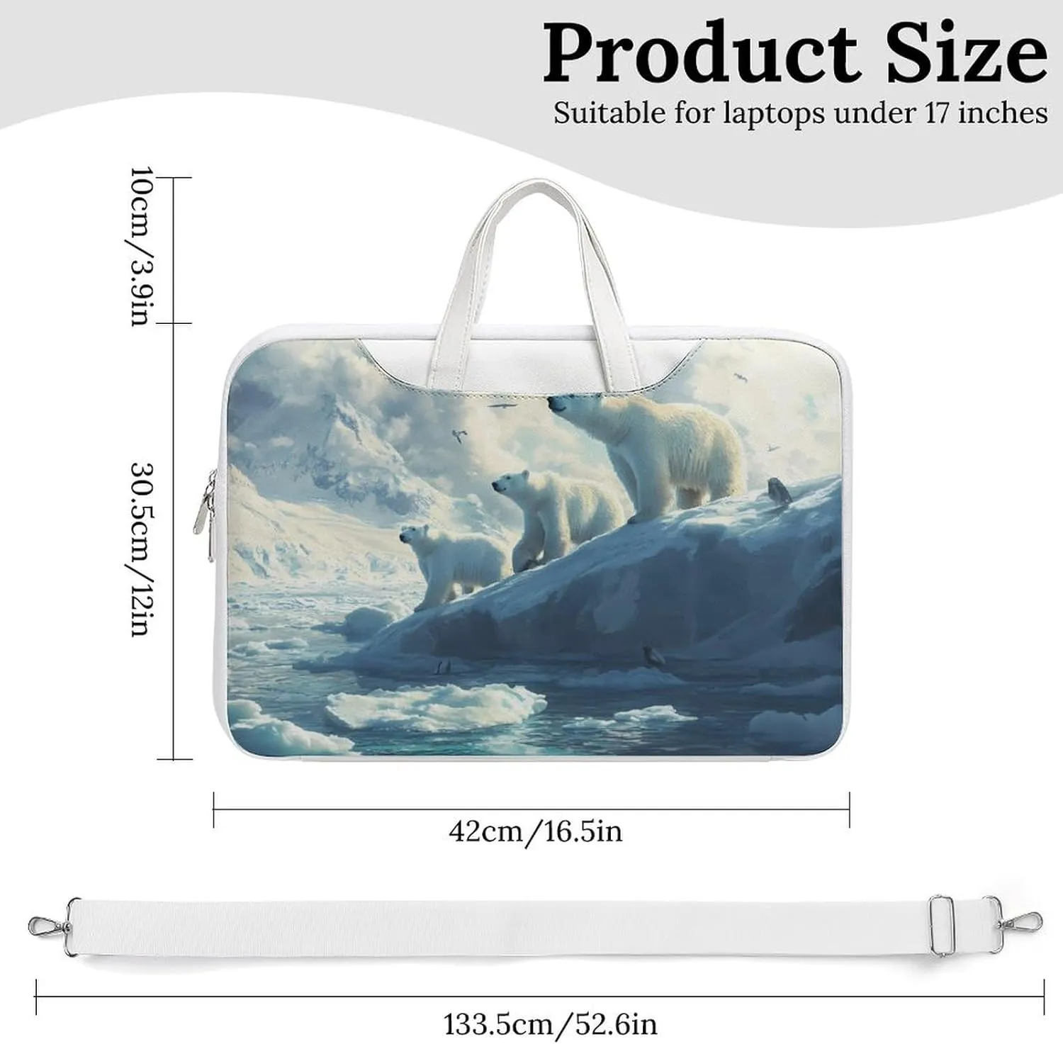 Polar Bears Ice Floes Arctic Ocean Leather Bag Laptop Case Slim Water Resistant Computer Bags with Handle Briefcase for Work