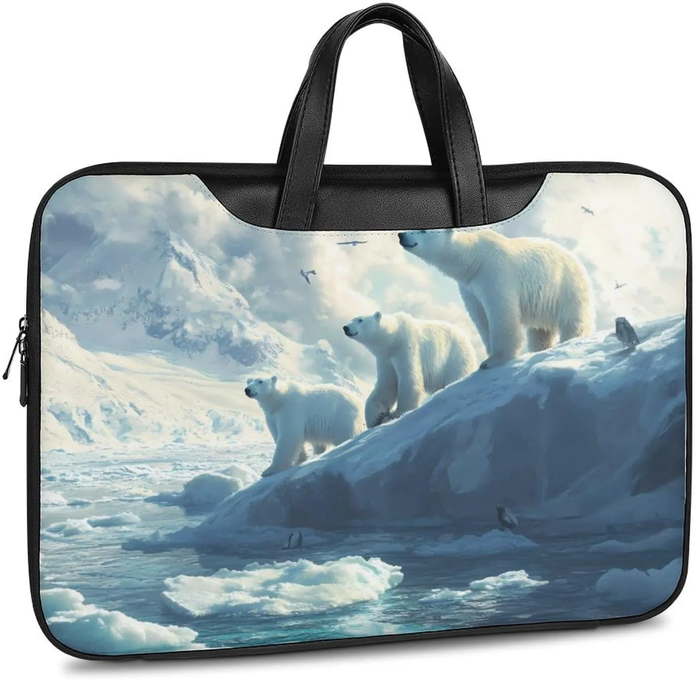 Polar Bears Ice Floes Arctic Ocean Leather Bag Laptop Case Slim Water Resistant Computer Bags with Handle Briefcase for Work