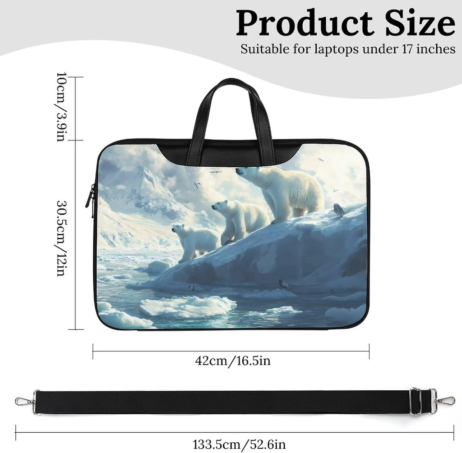 Polar Bears Ice Floes Arctic Ocean Leather Bag Laptop Case Slim Water Resistant Computer Bags with Handle Briefcase for Work