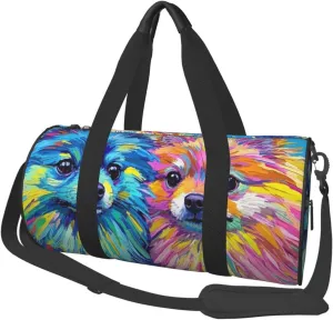 Pomeranians Pattern (2) Print Round Large Capacity Travel Luggage Bags,Men's and Women's Hand-Held Travel Clothing Bags