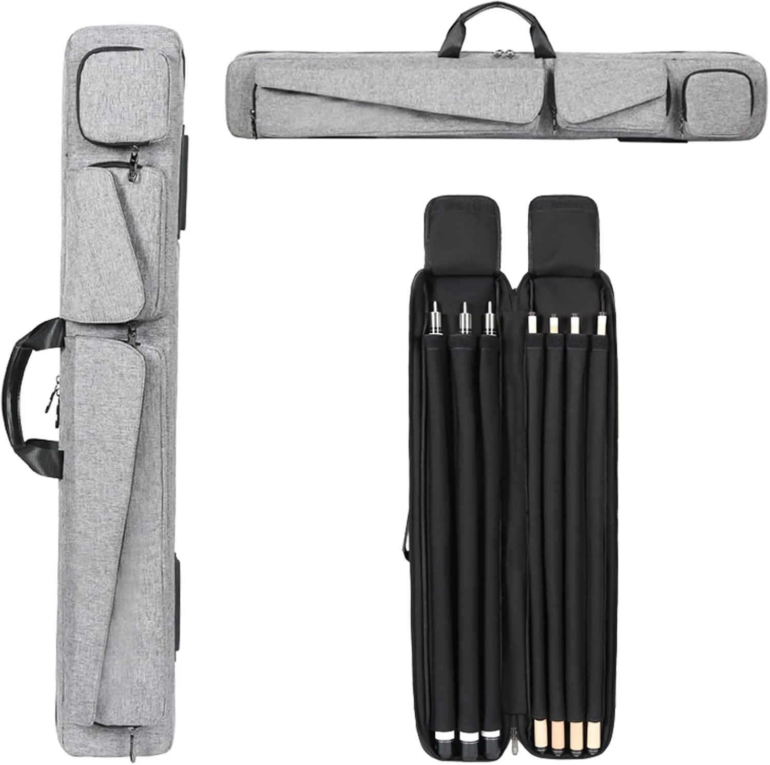 Pool Cue Case 3x4,Billiards cue case, Cue Stick Case, Pool Stick Case, Pool Cue Bag, Billiard Stick Carrying Case billiards cue Bag with Multi-Pockets, Soft Padded Pool Stick Bag