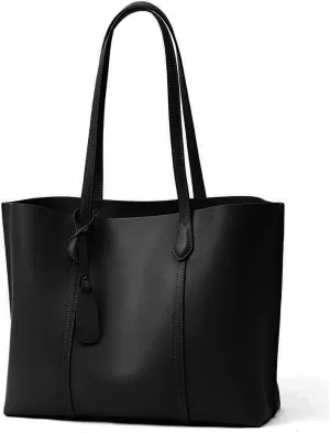 PORRASSO Women's Tote Handbag - Large Fashion PU Leather Top-Handle Bag for Work, Travel & Shopping - Black