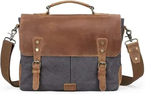 Portable briefcase,Messenger Bag for Men Canvas Laptop Computer Bag Leather Briefcase