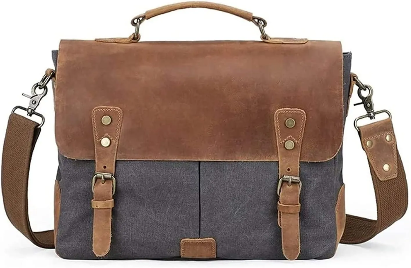 Portable briefcase,Messenger Bag for Men Canvas Laptop Computer Bag Leather Briefcase