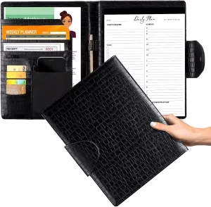 Portfolio Folder Padfolio with Writing-Notepad - Stylish Crocodile Leather Portfolio with Tablet Sleeve, Phone Pocket & Business Card Holder, Conference File Folder Organizer Padfolio for Women/Men