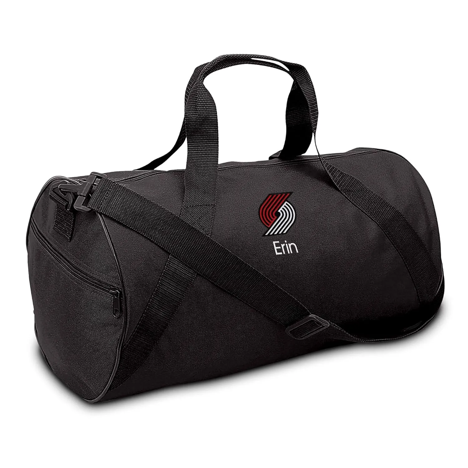 Portland Trail Blazers Personalized Duffel Bags for Kids - Official NBA Logo Embroidery, Removable Shoulder Strap, Polyester, 19” x 14” (Black)