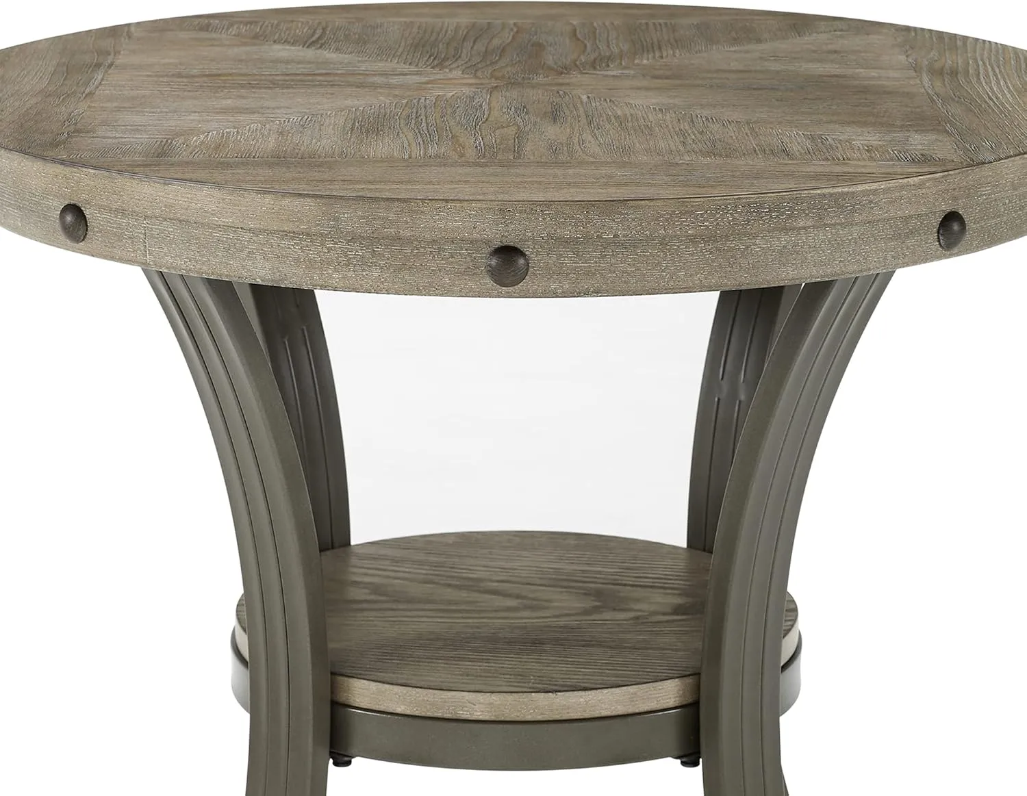 Powell Pewter Metal and Rustic Wood Side Table Franklin Dining