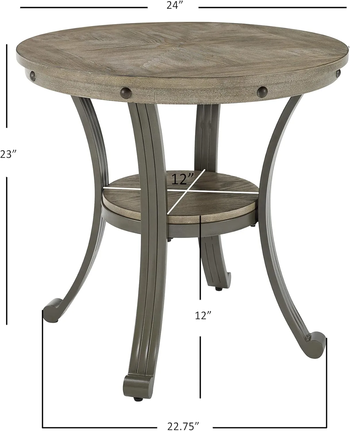 Powell Pewter Metal and Rustic Wood Side Table Franklin Dining