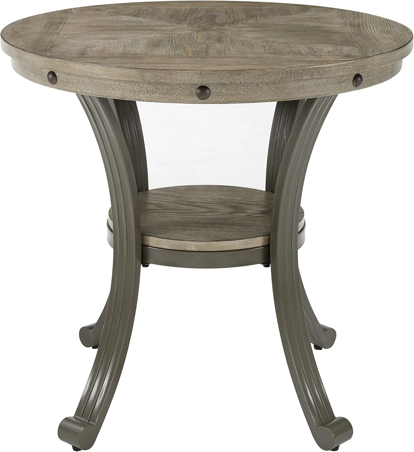 Powell Pewter Metal and Rustic Wood Side Table Franklin Dining