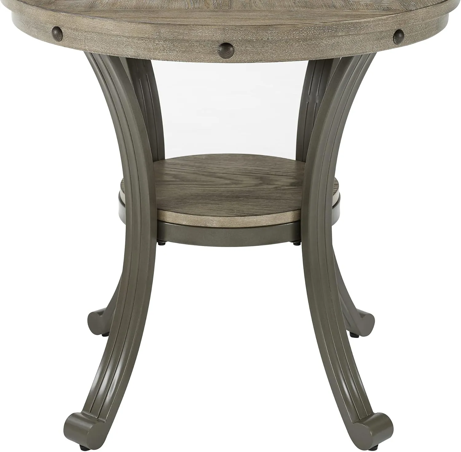 Powell Pewter Metal and Rustic Wood Side Table Franklin Dining