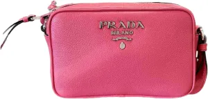 Prada Vitello Phenix Pink Leather Silver Logo Small Camera Crossbody Bag