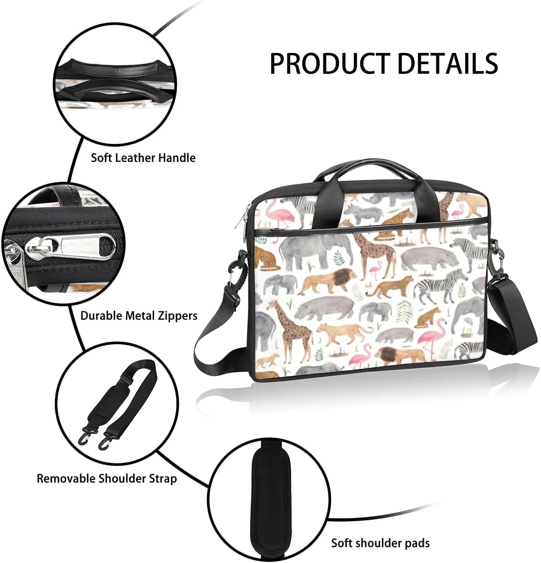 Prairie Animal Laptop Bag for Men Women 13-15 Inch Case Bags Sleeve Shoulder with Anti Slip Removable The Pad Straps