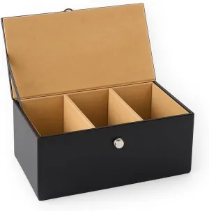 Premium Tea Box Organizer - Elegant Tea Bag Storage Container with 60 Tea Bag Holder Capacity - Vegan Leather Exterior and Velvet Fabric Interior - Black