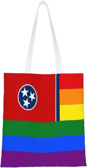 Pride Rainbow LGBT Flag of Tennessee Tote Bag for Women Canvas Shopping Bags Reusable Large Capacity Casual Shoulder Handbags Grocery Bags DIY Gift Bags