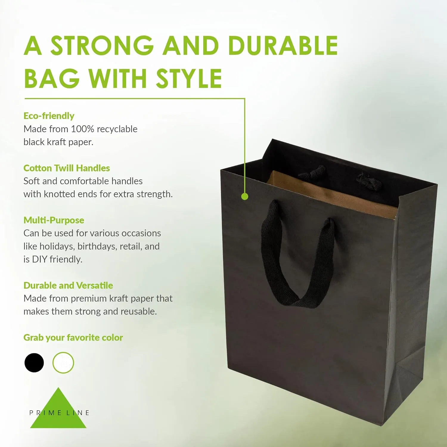 Prime Line Packaging Black Gift Bags with Handles, Kraft Shopping Tote for Small Business, Boutique, Retail, Guest, Merchandise, Bulk, 8x4x10 50 Pack