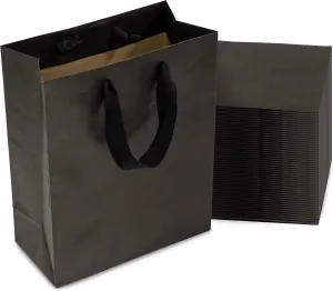 Prime Line Packaging Black Gift Bags with Handles, Kraft Shopping Tote for Small Business, Boutique, Retail, Guest, Merchandise, Bulk, 8x4x10 50 Pack