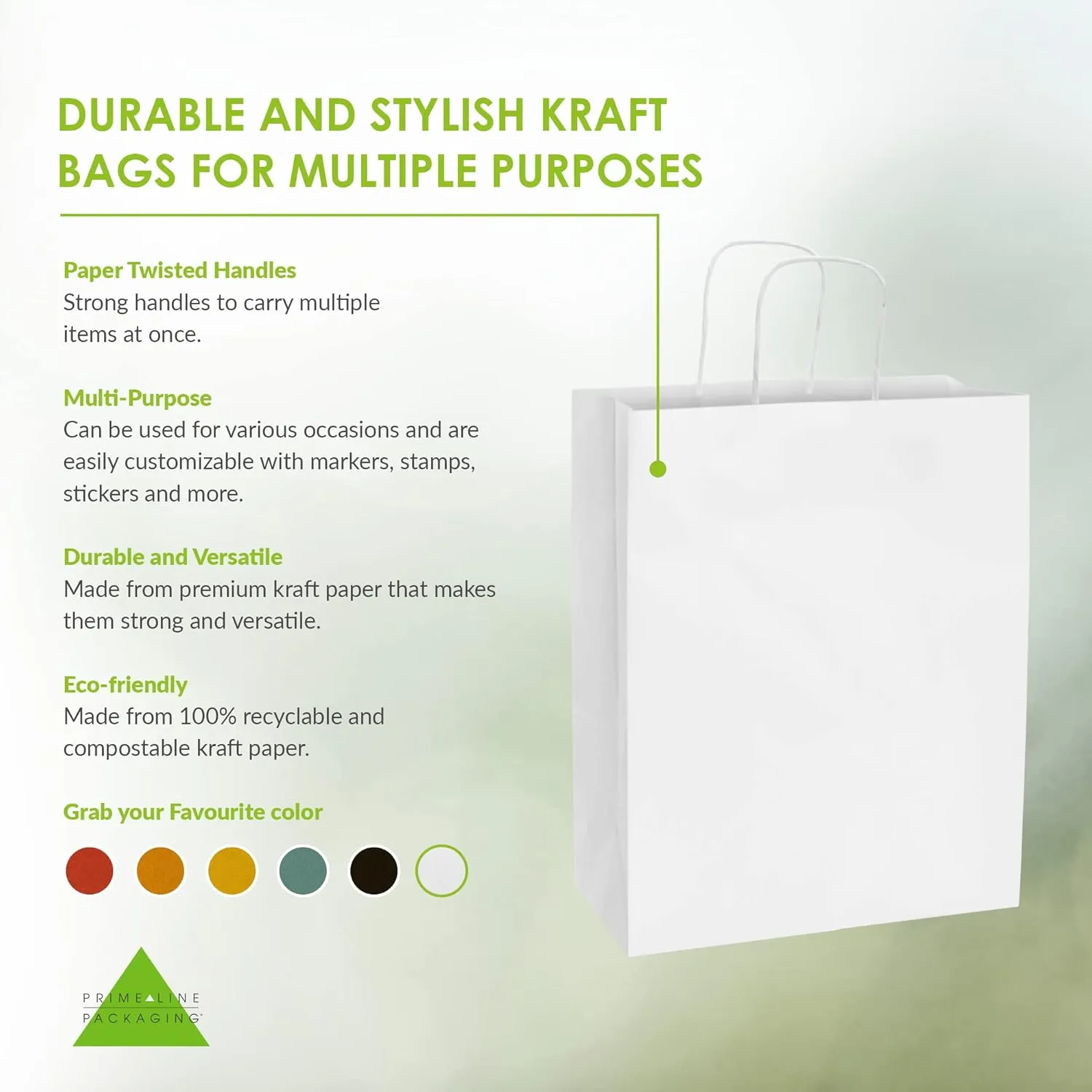 Prime Line Packaging White Gift Bags with Handles, Medium Shopping Bags for Small Business, Boutiques, Merchandise, Party Favors, Bulk, 10x5x13, 25 Pack