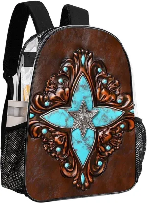 Primitive CowMan Western Country Brown Star Rustic Daypack Backpack Transparent Multipurpose Anti-Theft Shoulder Bag Big Capacity Gym Outdoor Hiking Backpack With Smooth Zippers