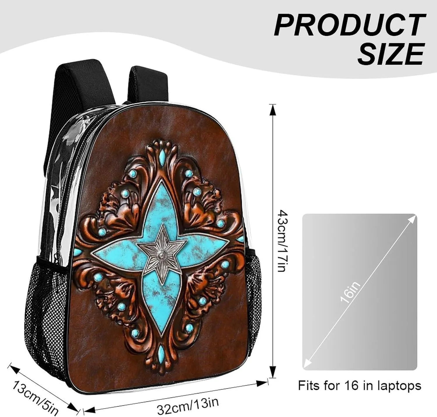 Primitive CowMan Western Country Brown Star Rustic Daypack Backpack Transparent Multipurpose Anti-Theft Shoulder Bag Big Capacity Gym Outdoor Hiking Backpack With Smooth Zippers