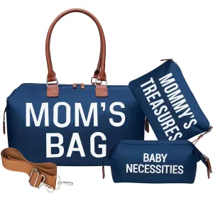 printe Mommy Diaper Bag Tote for Boys with 2 Organizer Pouches, Large Capacity Mom's Bag for Hospital and Weekender Travel, Functional Baby Diaper Bags, Navy
