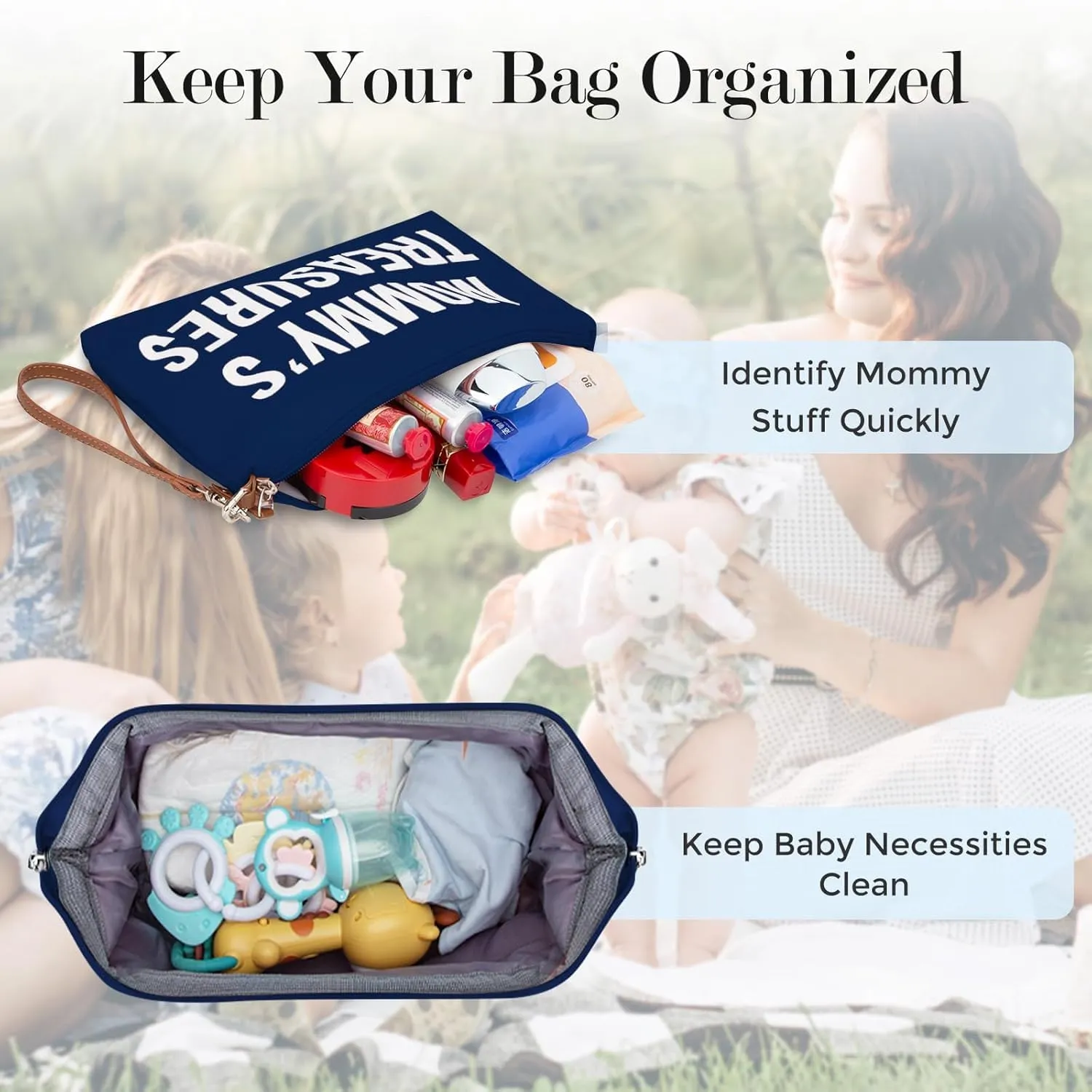 printe Mommy Diaper Bag Tote for Boys with 2 Organizer Pouches, Large Capacity Mom's Bag for Hospital and Weekender Travel, Functional Baby Diaper Bags, Navy