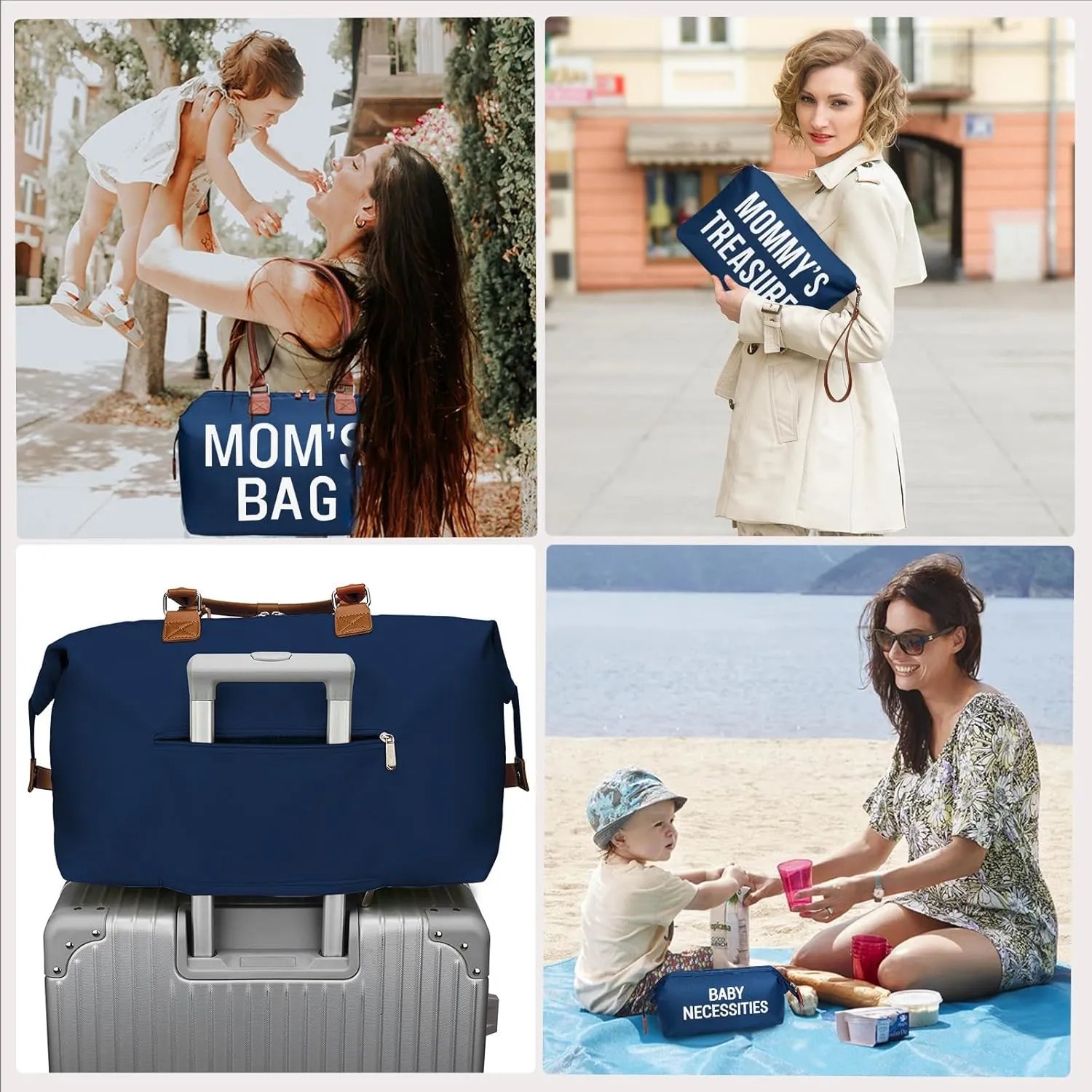 printe Mommy Diaper Bag Tote for Boys with 2 Organizer Pouches, Large Capacity Mom's Bag for Hospital and Weekender Travel, Functional Baby Diaper Bags, Navy