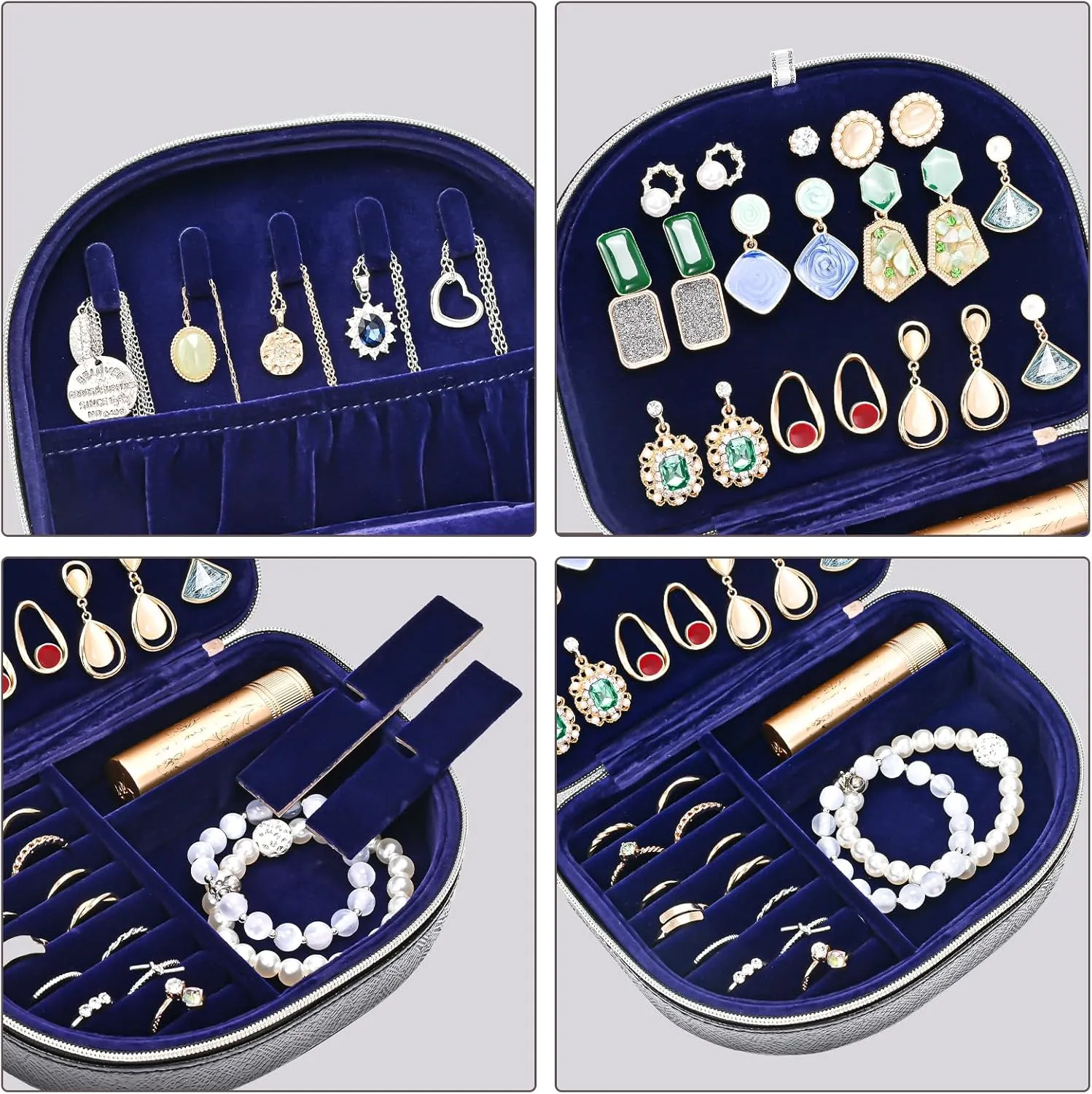 ProCase Travel Size Jewelry Box, Small Portable Seashell-Shaped Jewelry Case, 2 Layer Mini Jewelry Organizer in PU Leather for Women -Glossy Black