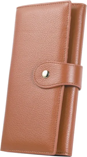 Professional RFID Blocking Wallet for Women - Genuine Leather Work Purse with Phone Pocket, Large Capacity Organizer for Credit Cards, ID, Cash & Office Essentials (Brown)