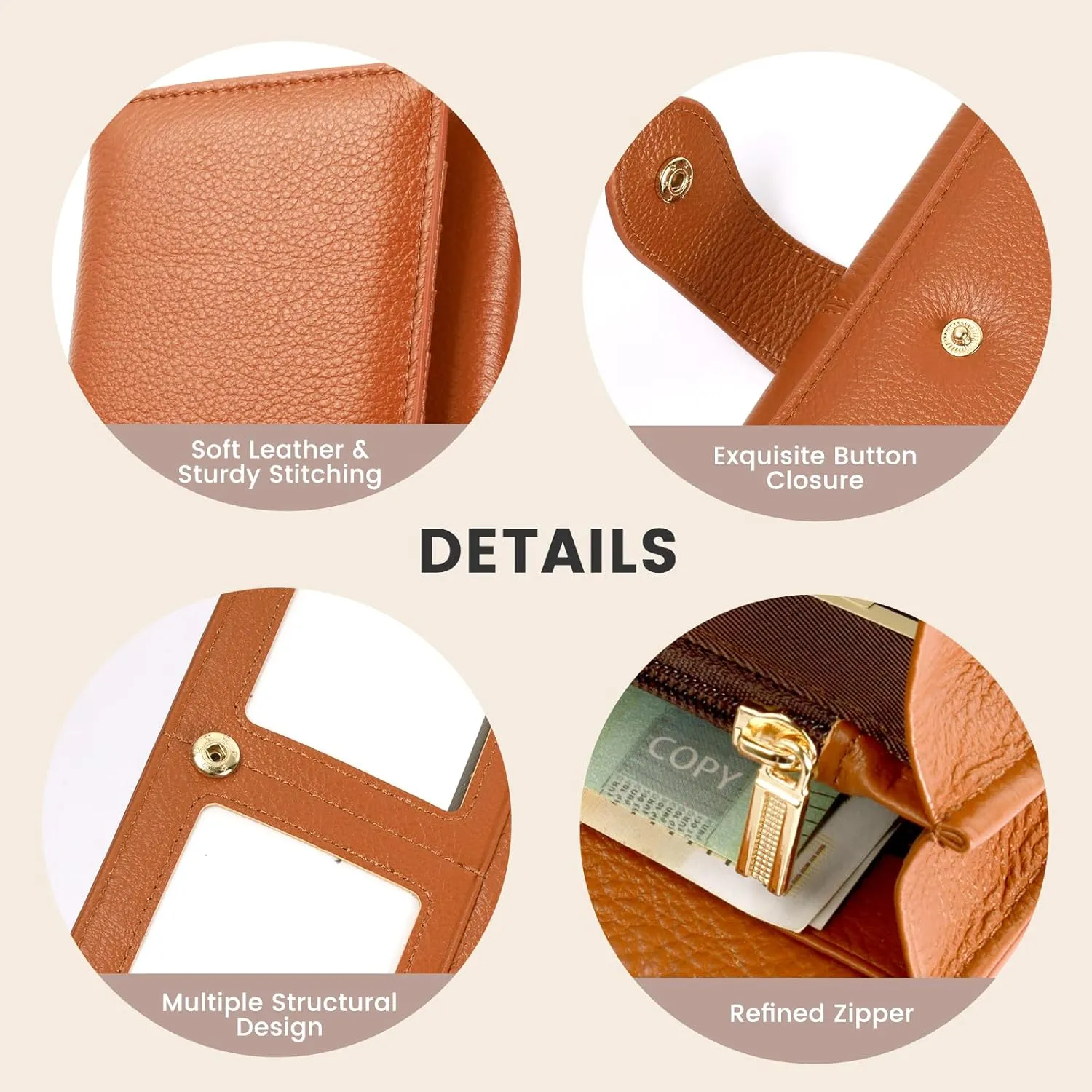 Professional RFID Blocking Wallet for Women - Genuine Leather Work Purse with Phone Pocket, Large Capacity Organizer for Credit Cards, ID, Cash & Office Essentials (Brown)