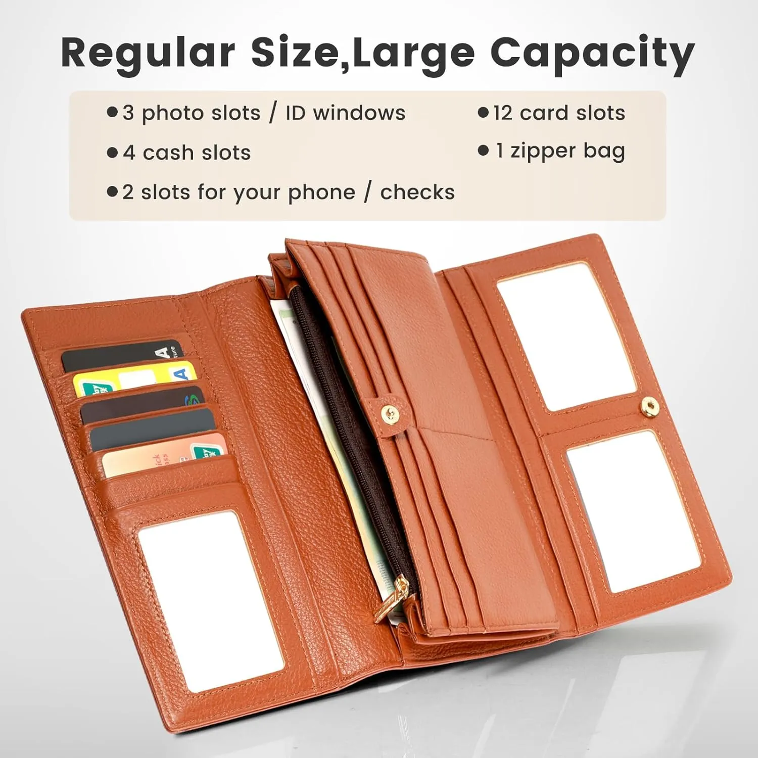 Professional RFID Blocking Wallet for Women - Genuine Leather Work Purse with Phone Pocket, Large Capacity Organizer for Credit Cards, ID, Cash & Office Essentials (Brown)