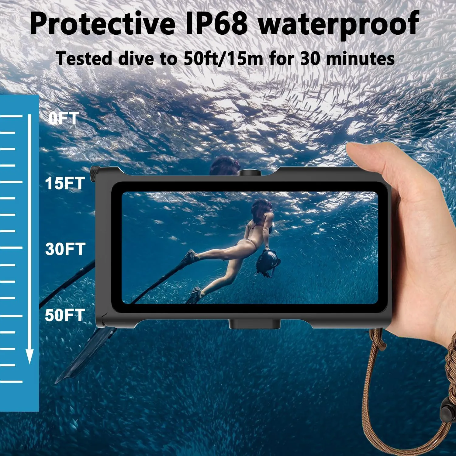 Professional Snorkeling Diving Waterproof Phone Case, Bluetooth Connection with APP Control, Underwater 50ft/15m Photo & Video Protective Housing for iPhone Samsung LG Huawei etc. (Black & Purple)