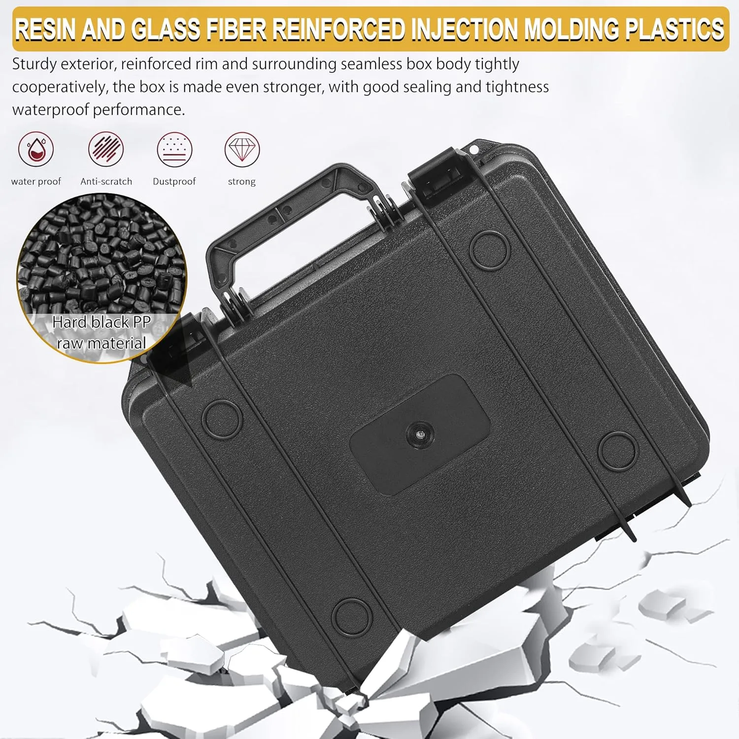 Protective Hard Case Shockproof Water-resistant with Customized DIY Foam Insert fit for Camera, etc, 14 X 11.5 X 3.7-Inch