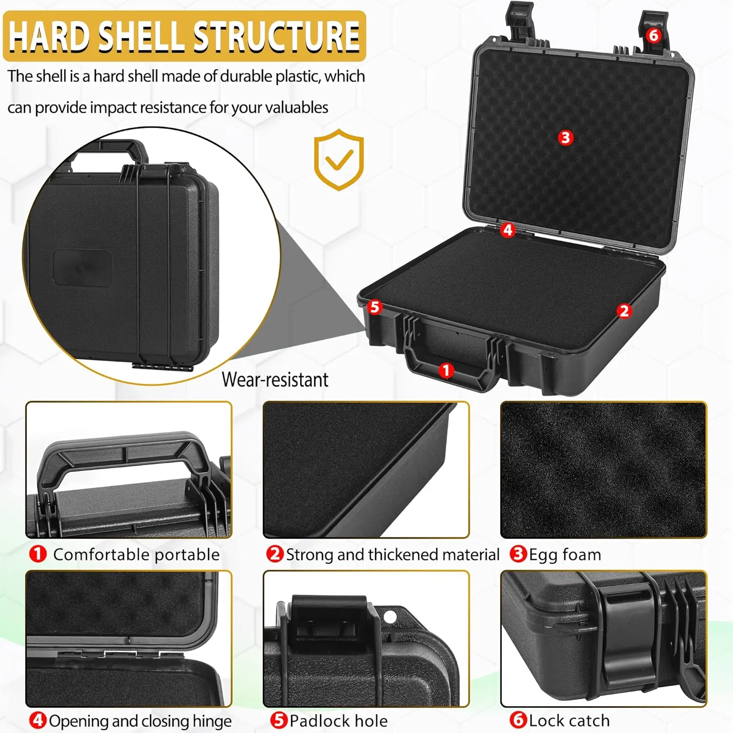 Protective Hard Case Shockproof Water-resistant with Customized DIY Foam Insert fit for Camera, etc, 14 X 11.5 X 3.7-Inch