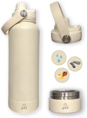 PTL 32oz Insulated Double-Wall Stainless Steel BPA-Free Water Bottle with Storage for Pet Water Bowl, Essentials, Vitamins, Keys