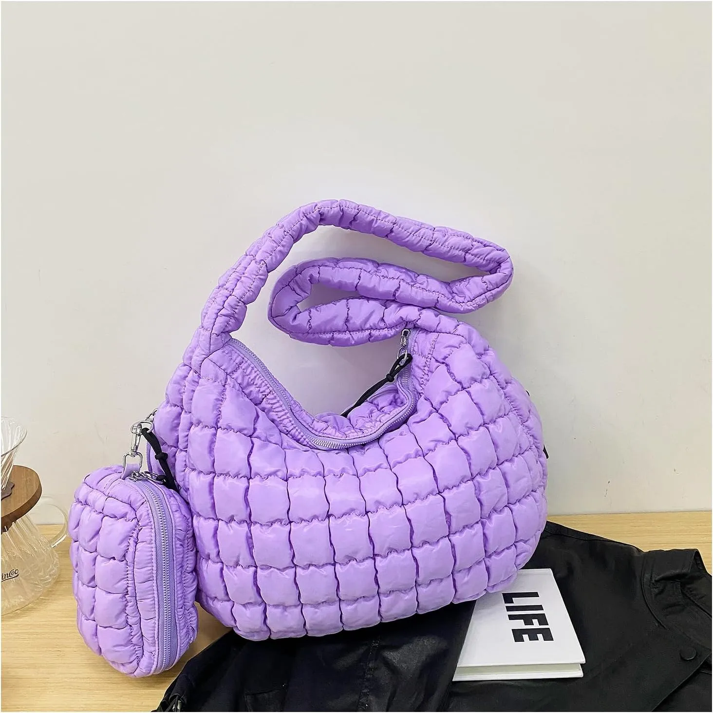 Puffer Tote Bag for Women Quilted Tote Bag Large Crossbody Bag Puffy Bag Lightweight Carryall Bag for Women