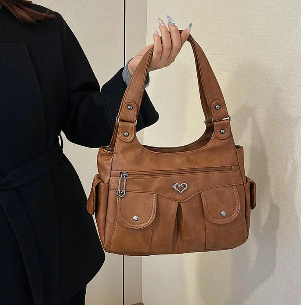 Punk Rivet Studded Purse Women 2025 Spring Trendy Funky Shoulder Bags Hobo Handbags Clutch Satchel Multi Pockets