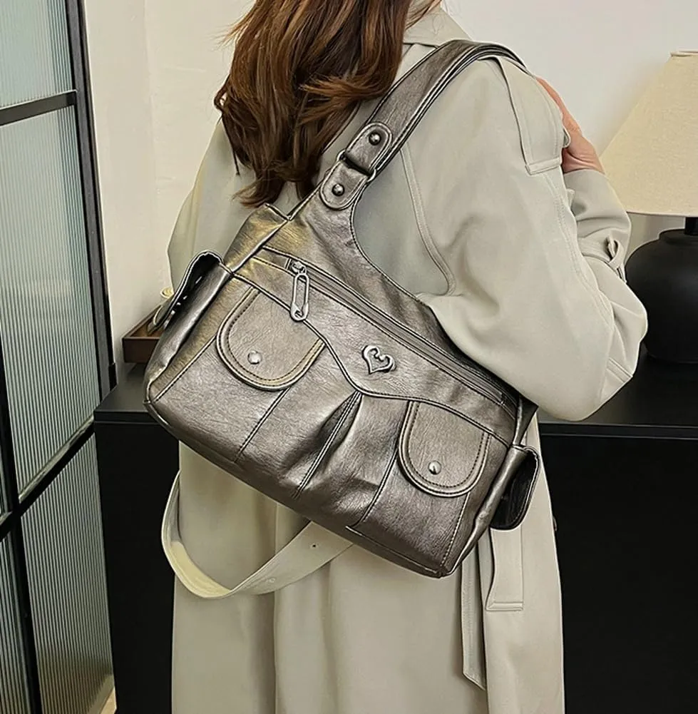 Punk Rivet Studded Purse Women 2025 Spring Trendy Funky Shoulder Bags Hobo Handbags Clutch Satchel Multi Pockets