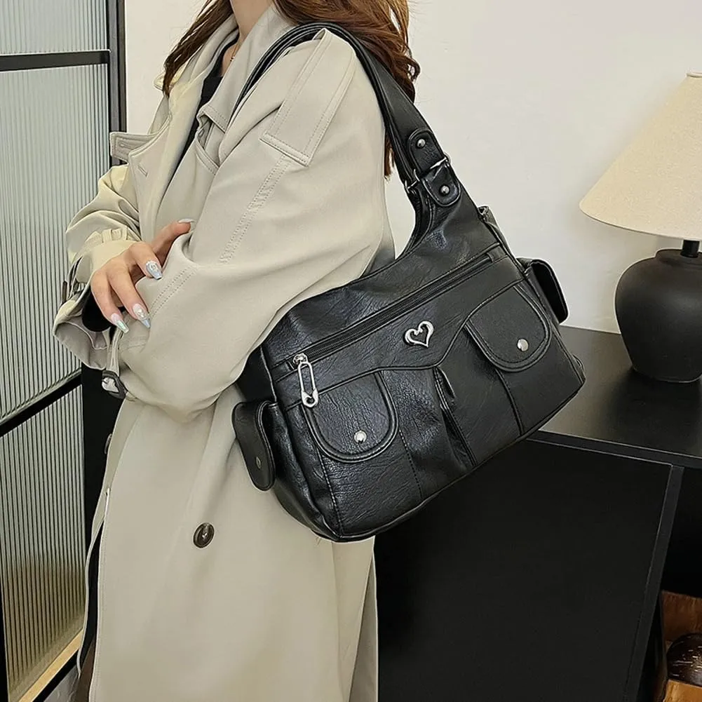 Punk Rivet Studded Purse Women 2025 Spring Trendy Funky Shoulder Bags Hobo Handbags Clutch Satchel Multi Pockets