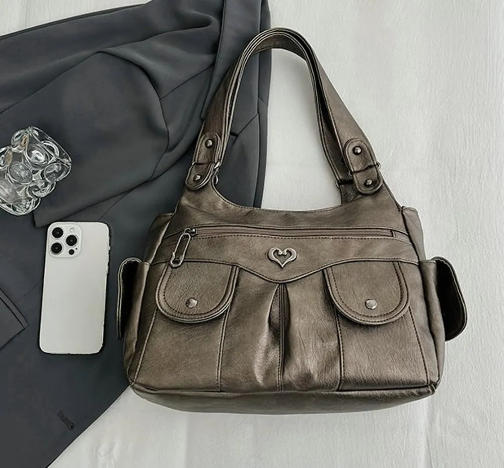 Punk Rivet Studded Purse Women 2025 Spring Trendy Funky Shoulder Bags Hobo Handbags Clutch Satchel Multi Pockets