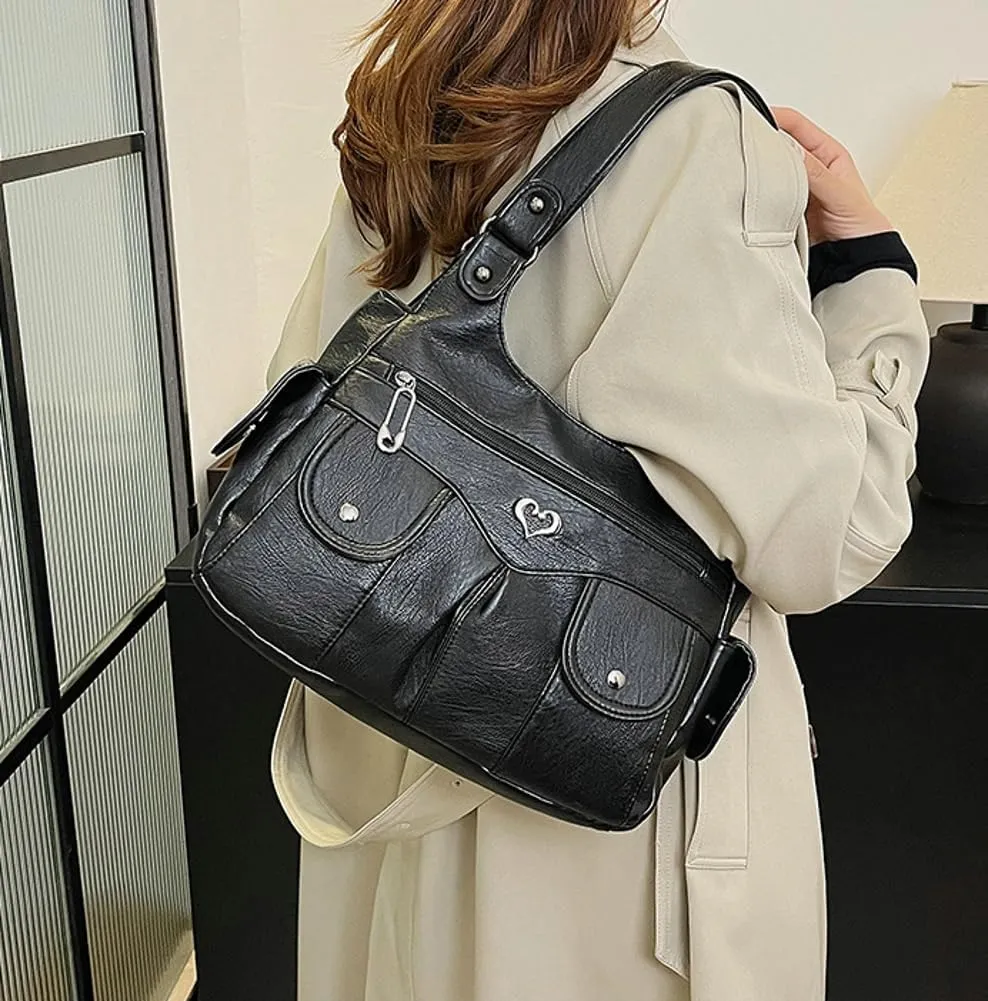 Punk Rivet Studded Purse Women 2025 Spring Trendy Funky Shoulder Bags Hobo Handbags Clutch Satchel Multi Pockets