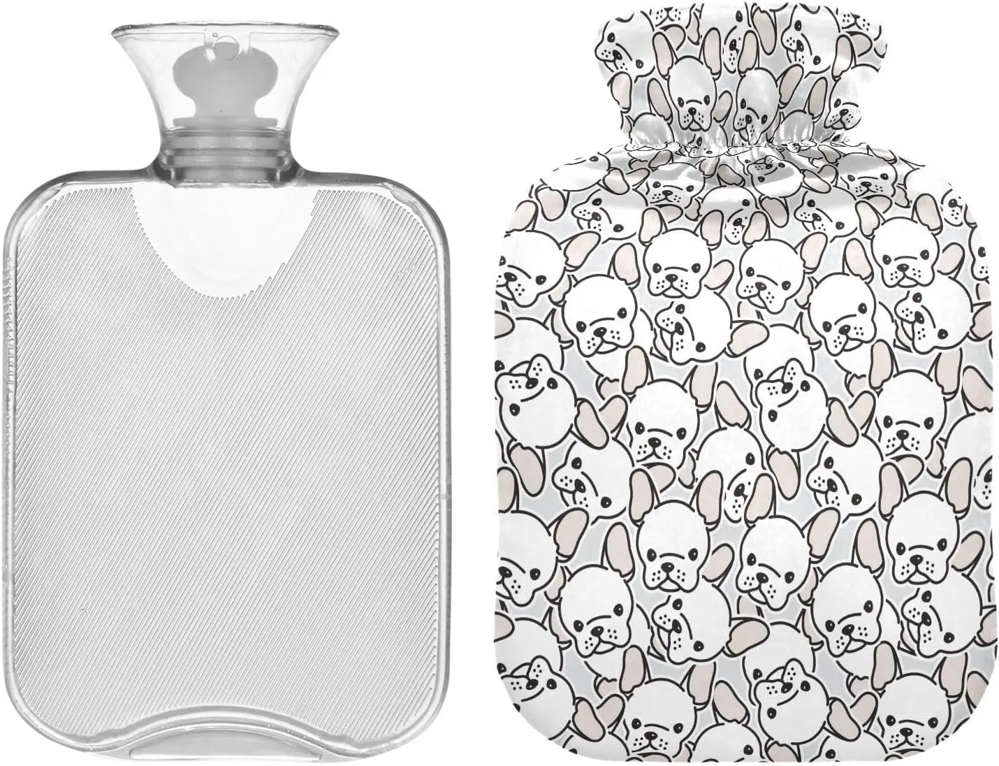 Puppy Faces White Classic Hot Water Bottle with Cover 2L Reusable Hot Water Bag Warm Water Bag for Neck, Shoulders and Legs Pain Relief, Menstrual Cramps