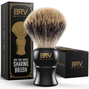 Pure Badger Shaving Brush LARGE (24mm knots) - Heavy Resin Handle - Use with Double-Edge Safety Razor, Straight Razor and Shaving Bowl - Black