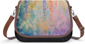 Purple Flowers Floral Messenger Bag for Women PU Leather Crossbody Bags Shoulder Handbags Purse
