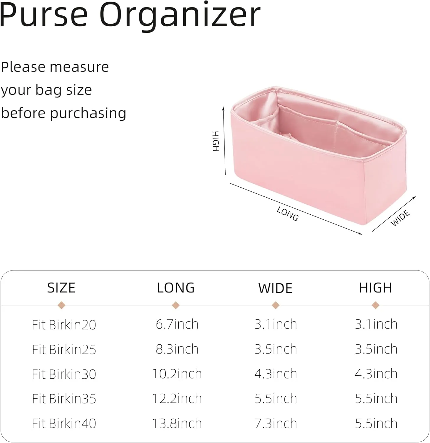Purse Organizer for Birkin 20/25/30/35/40,Silky Smooth Insert,Lightweight Bag in Bag,Luxury Handbag Storage Accessories(Birkin 25,Bubblegum)