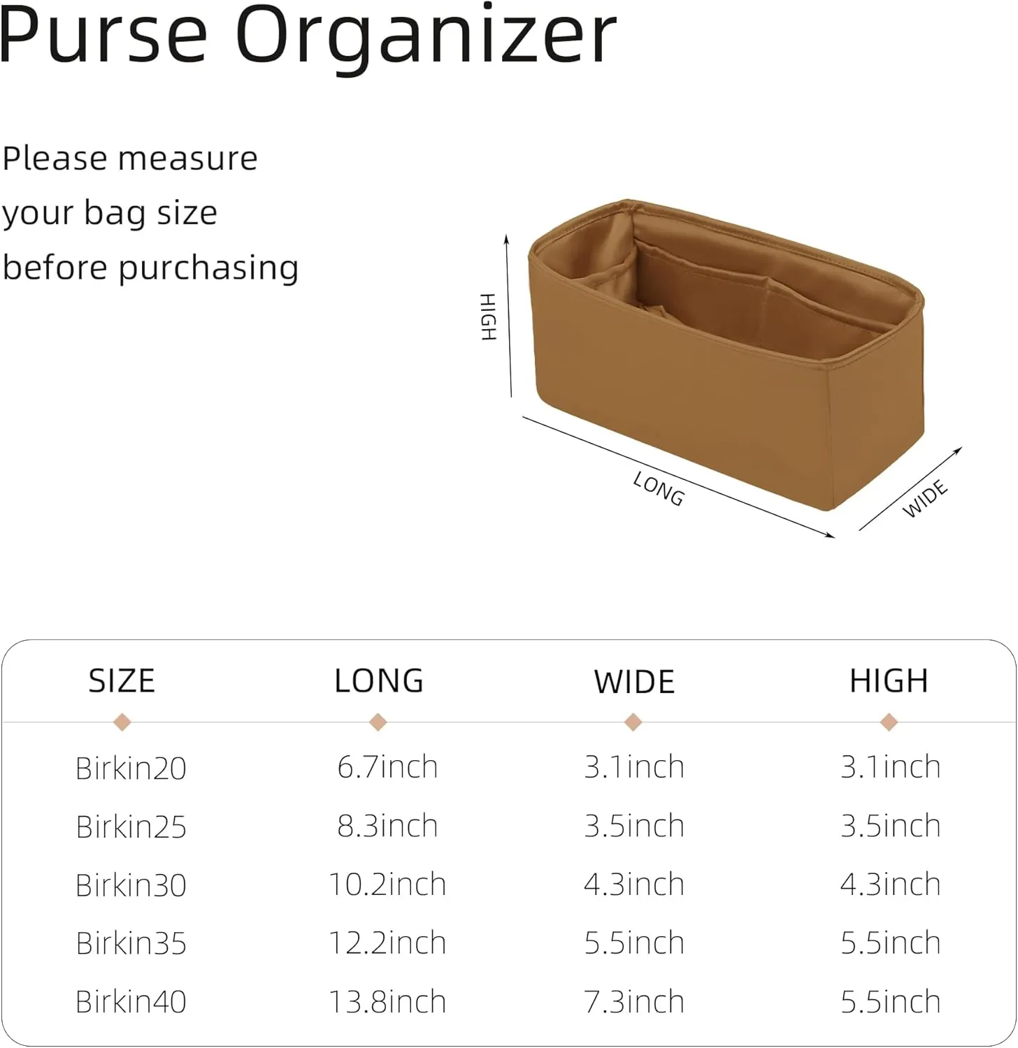 Purse Organizer for Birkin 20/25/30/35/40,Silky Smooth Insert,Lightweight Bag in Bag,Luxury Handbag Storage Accessories(Birkin 35,Biscuit)