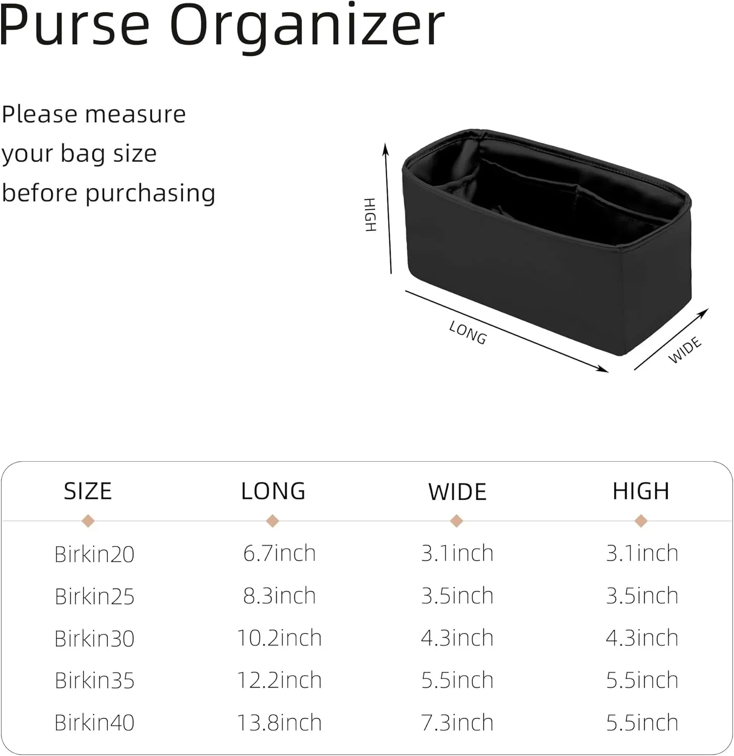 Purse Organizer for Birkin 20/25/30/35/40,Silky Smooth Insert,Lightweight Bag in Bag,Luxury Handbag Storage Accessories(Birkin 35,Black)